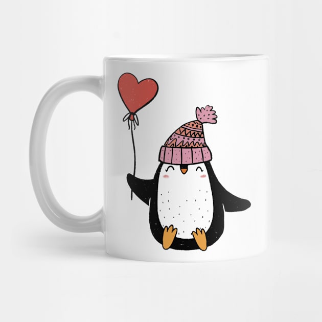 Cute penguin girl in a cap and with a ball. Kids' clothes. by Yurapura